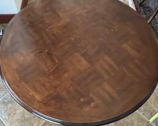 $425~ANTIQUE AMERICANA PARQUET TOP HI-LOW ADJUSTABLE GAME/ KITCHEN TABLE~ 42" DIAMETER 27" ADJUSTABLE HEIGHT 