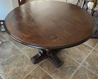 $425~ANTIQUE AMERICANA PARQUET TOP HI-LOW ADJUSTABLE GAME/ KITCHEN TABLE~ 42" DIAMETER 27" ADJUSTABLE HEIGHT 