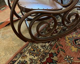 $225~EXQUISITE ANTIQUE  RATTAN BENTWOOD ROCKER THONET STYLE . WOODEN SEAT WICKER BACK