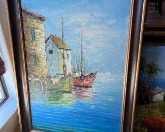 $250~ FRAMED ARTIST SIGNED HARBOR PRINT 