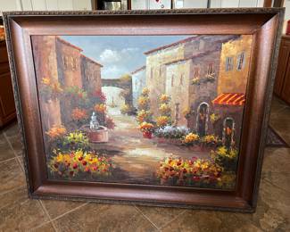 $390~ FRAMED ITALIAN ARTIST SIGNED ACRYLIC ON CANVAS 43"X 31 1/2" 