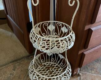 $80~ VINTAGE METAL TWO TIER BASKET 30" HT