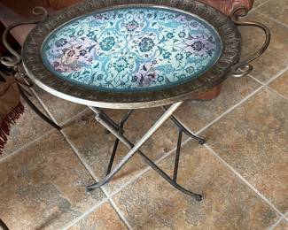 $60~ METAL SERVING TRAY TABLE (AS IS)