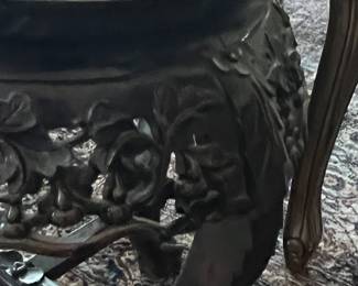 $495~ FABULOUS INTRICATELY CARVED ASIAN SOLID WOOD  TABLE WITH MARBLE TOP INSET AND CLAW FEET 