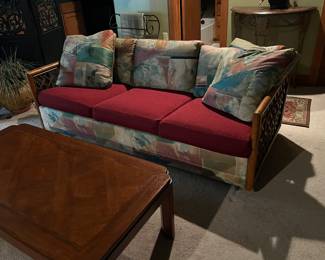 $ 550~ OBO CUSTOM UPHOLSTERED MID CENTURY MODERN BAMBOO SLEEPER SOFA 