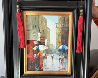 $240~ FRENCH STREET SCENE ARTIST SIGNED OIL ON CANVAS 22" X 26"