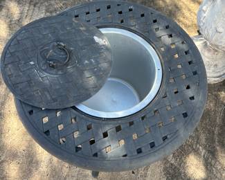 $165~ METAL PATIO TABLE WITH ICE BUCKET INSET 