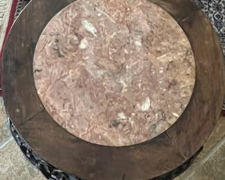 $495~ FABULOUS INTRICATELY CARVED ASIAN SOLID WOOD  TABLE WITH MARBLE TOP INSET AND CLAW FEET 