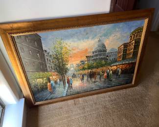 $280~ FRENCH STREET SCENE FRAMED PRINT  SIGNED 41"X 27"