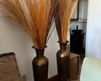 $225~PAIR OF METAL DECORATIVE VASES WITH FLORAL DECOR~ 38" VASES HEIGHT TOTAL HEIGHT WITH FLORAL 80"