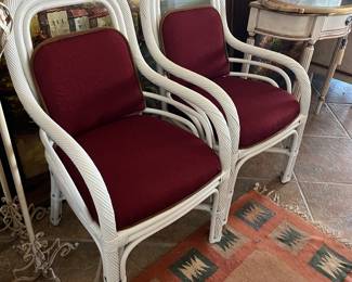 $225~VINTAGE MID CENTURY MODERN PAIR OF RATTAN CHAIRS WITH ALTERED CUSHIONS