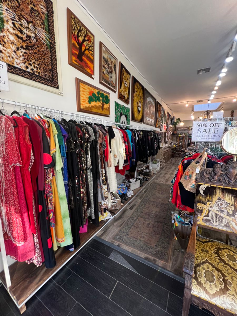 Racks of vintage clothing