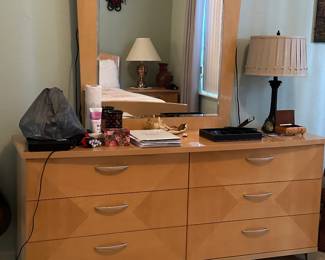 This set includes king sized bed with mattress, 2 nightstands, dresser with mirror. $650