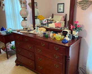 Willette Cherry Dresser, Perfume Bottles and Lamp 