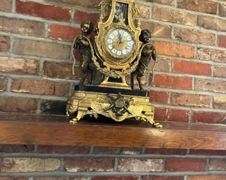 Rare Italian Black Marble Bronze Putti Figural Mantle Clock 