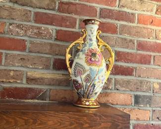 Hand Painted Vase with Gold Handles 