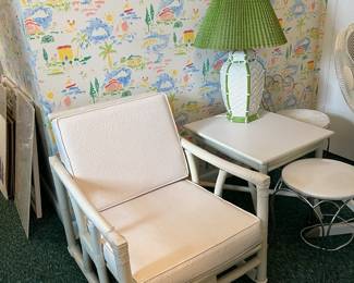 White Rattan Chair and Side Table 