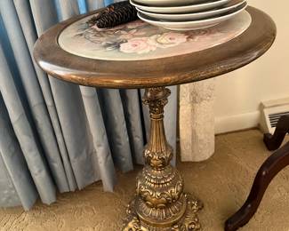Vintage Side Table with Bronze Pedestal 
