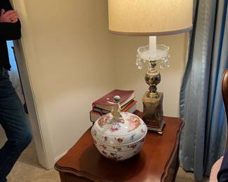End Table, Painted Bowl and Lamp 