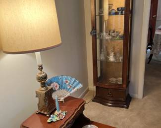 Curio Cabinet, End Table and Lamp