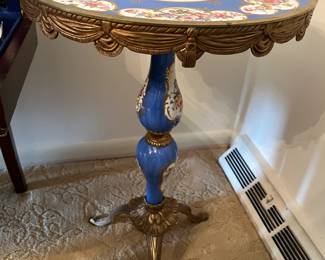 1 of 2 French Sevres Style Porcelain Table with Bronze Apron and Pedestal
