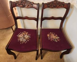 Two of Ten Needlepoint Chairs