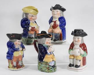 66: 5PC English Staffordshire Toby Pitchers & Figures
