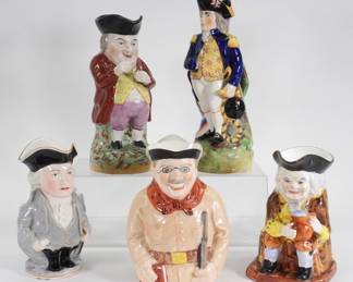 63: 5PC English & German Historical Toby Pitchers