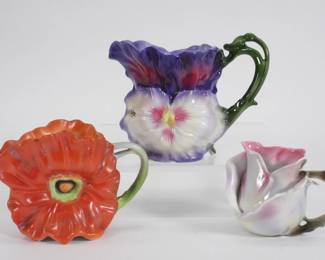 56: 3PC Royal Bayreuth Porcelain Flower Creamers