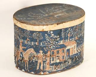 36: C1850 American Farm Scene Bandbox