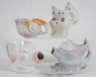 76: 4PC German Iridescent Porcelain Animal Creamers