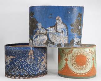 35: 3PC 19C American Neo-Classical Wallpaper Bandboxes