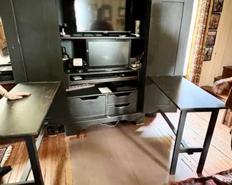 Media armoire with fold out desks