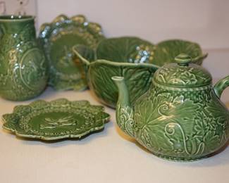 Collection of green majolica