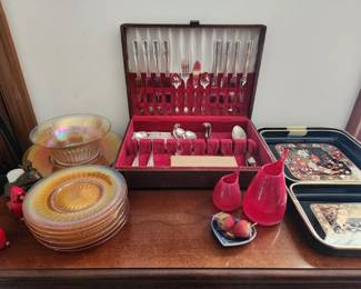Carnival Glass, Silver Plate Flatware (without Chest)