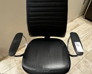 2) $75 - Office Desk Chair. Black leather with silver. 26 x 21 x 42