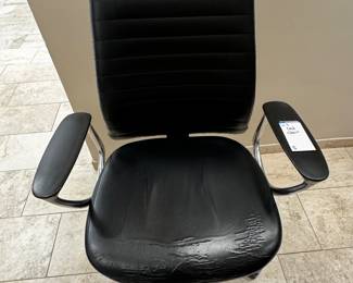 3) $75 - Office Desk Chair. Black leather with silver. 26 x 21 x 42