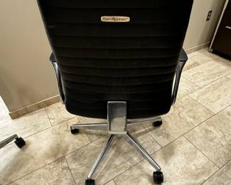 2) $75 - Office Desk Chair. Black leather with silver. 26 x 21 x 42