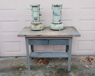 Metal Eork Table and Aladdin Blue Flame Heater