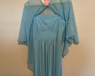 Circa 1970 Light Blue Long Dress with Sheer Shawl