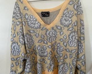 Holly In Polly Gray/Yellow V Neck Sweater with Floral Design