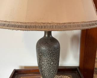 Etched Brass Table Lamp with Floral Design