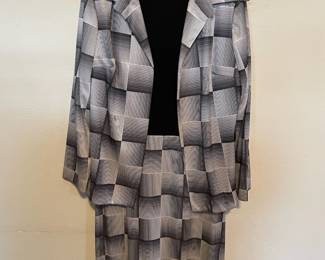 Pryntsi Women's Black/White Checkered Long Sleeve Collared Knee Length Dress with Blazer 
