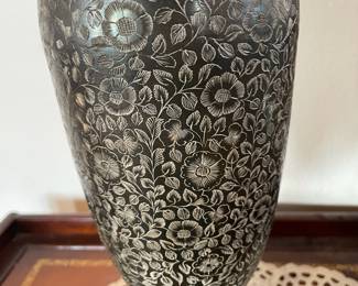 Etched Brass Table Lamp with Floral Design