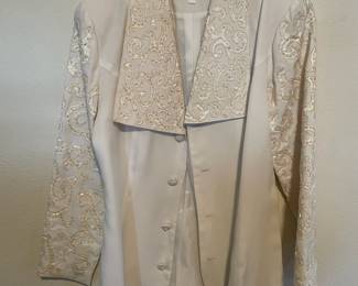 Romantics by Lisa Kane White Beaded Button Up Dress Jacket - Size 8