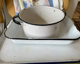 White/Black Enamelware - Baking Sheet, Baking Pan and Small Pot
