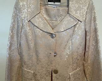 Saks Fifth Avenue Two Piece Cream/Gold Metallic Blazer and Skirt