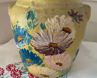 Ransburg Pottery Yellow with Hand Painted Aster Flowers Tall Cookie Jar 