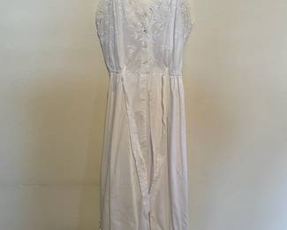 White Cotton Spaghetti Strap Dress with Embroidered Design