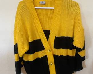 U.S.A. Ostrich Yellow/Black Striped Button Up Cardigan Sweater